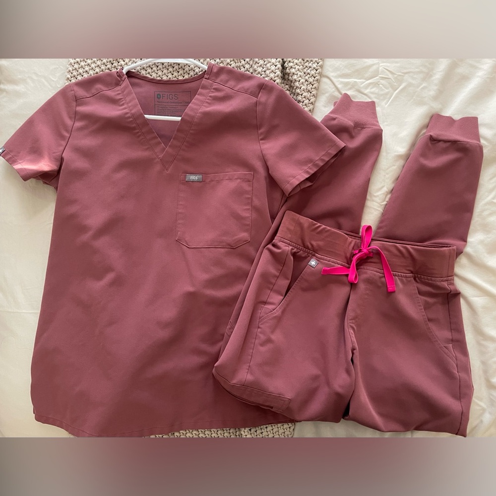 Figs Dusty Rose Scrub Set with Pink Accents